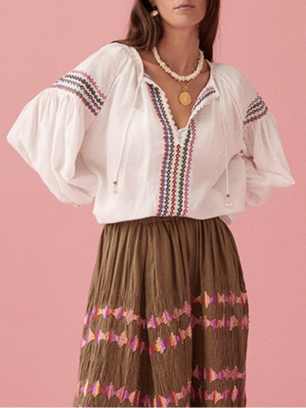 Boteh Xavi Embroidered Peasant Blouse Size Large
